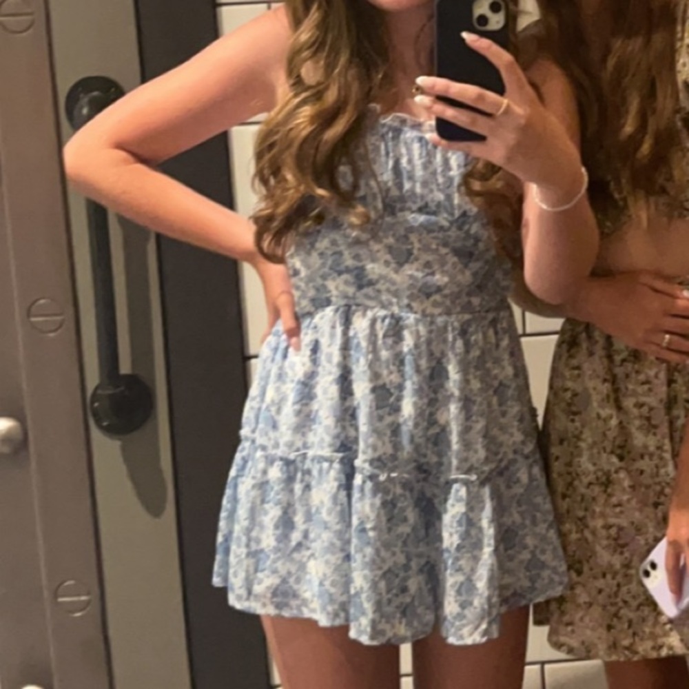 Altar’d state light blue floral flowy romper